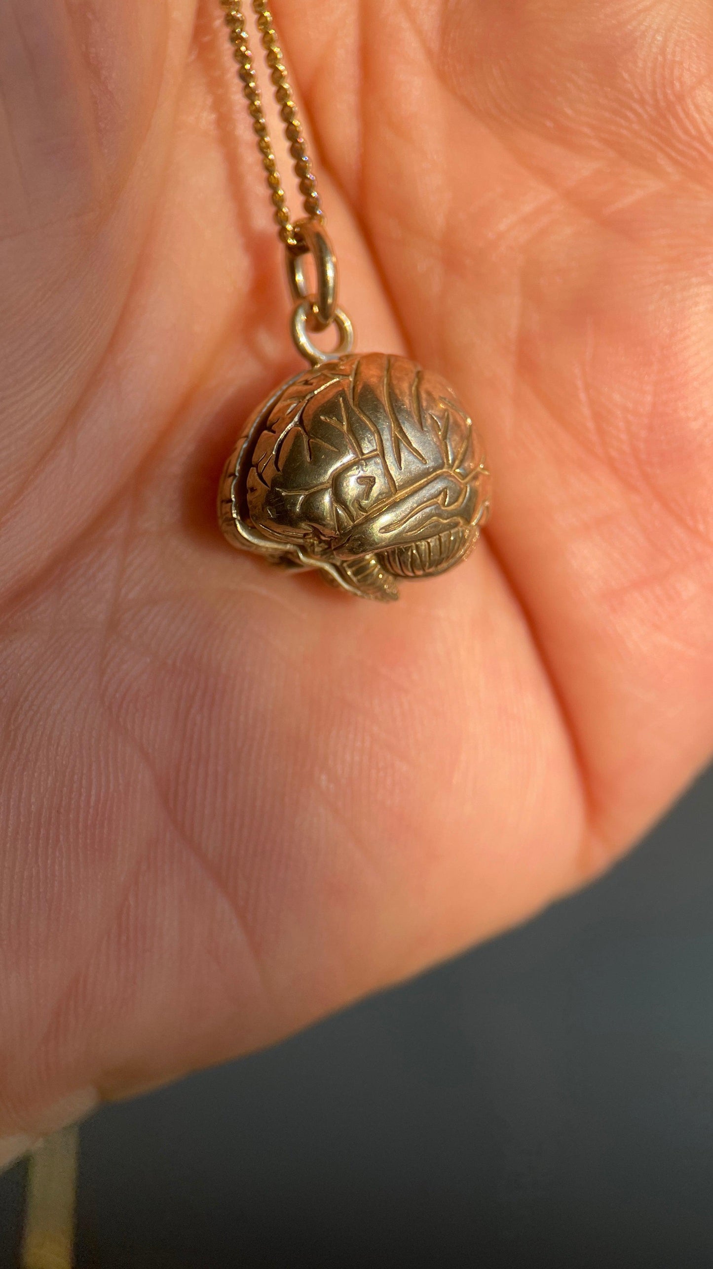 Gold Plated Brain Locket Mini Deluxe with Uncut Emerald