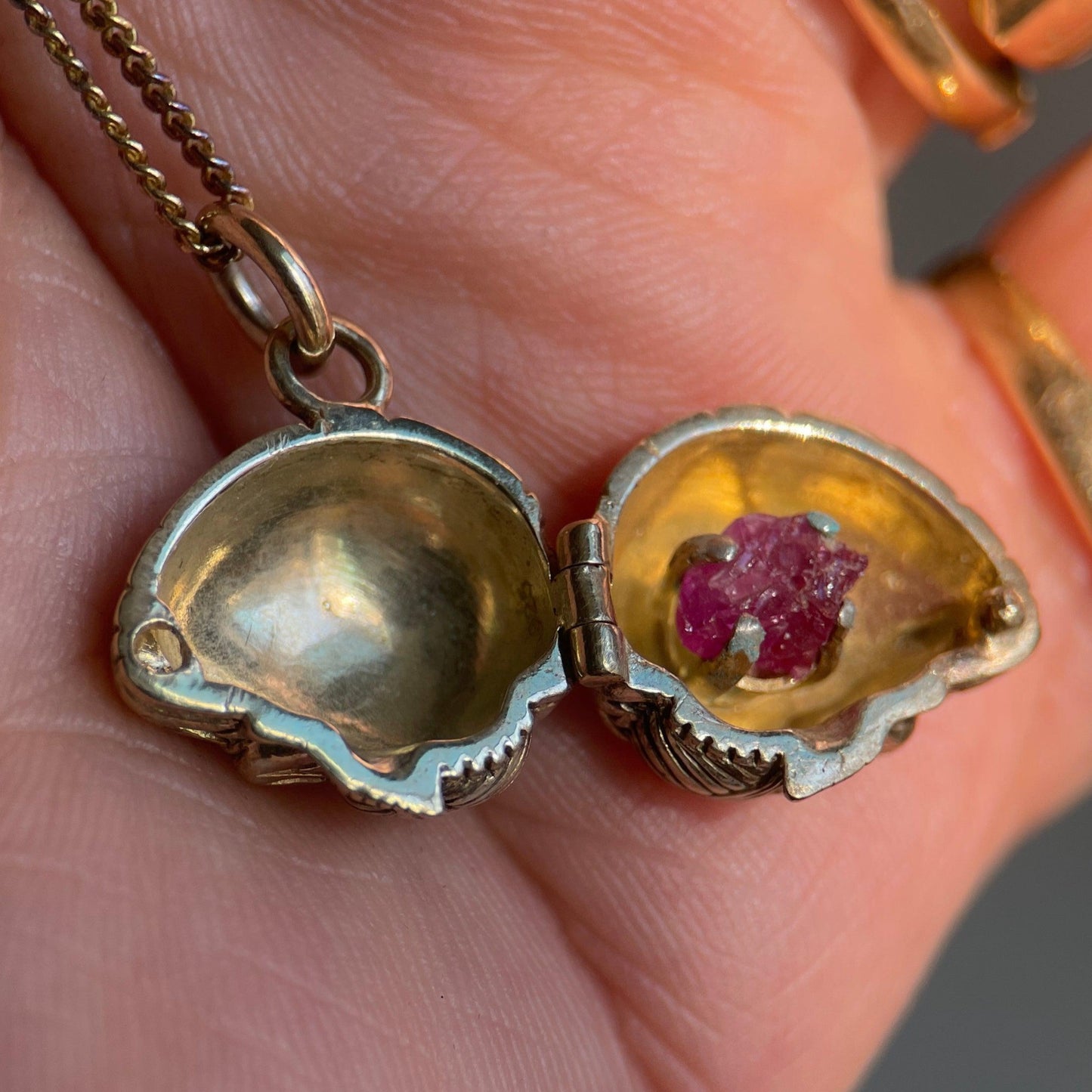 Gold Plated Brain Locket Mini Deluxe with Uncut Emerald
