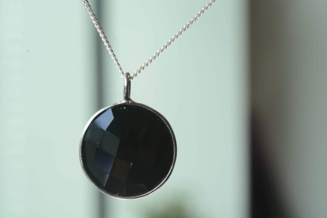 Little Moon Pendant - Iolite & Onyx