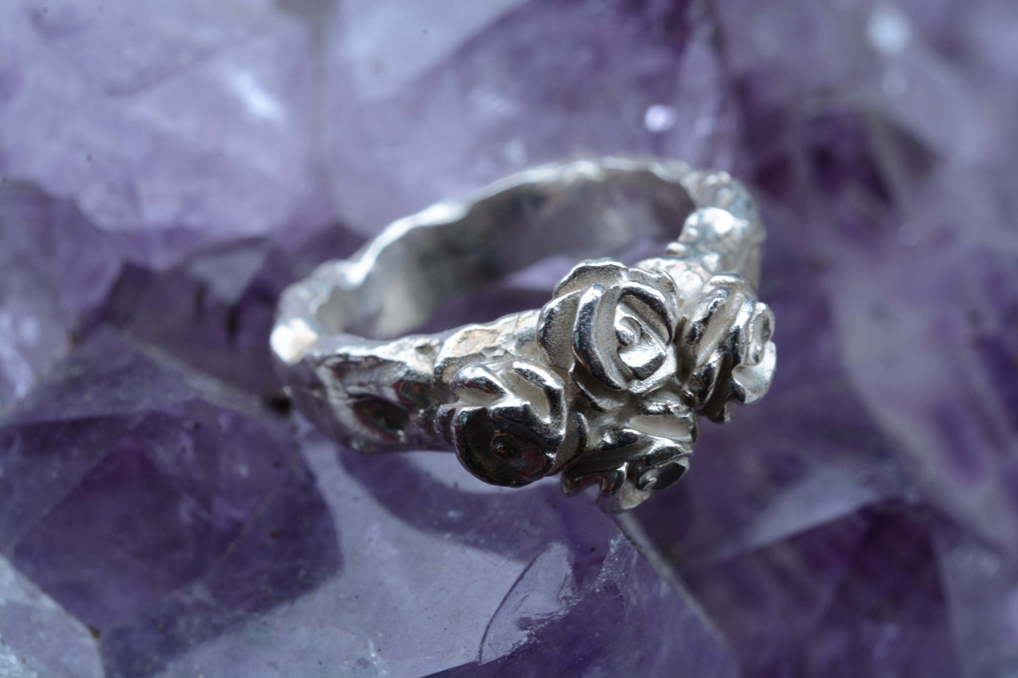 Midnight Roses Silver Ring
