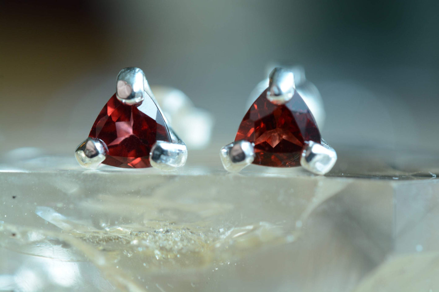 Trillion Cut Garnet Studs