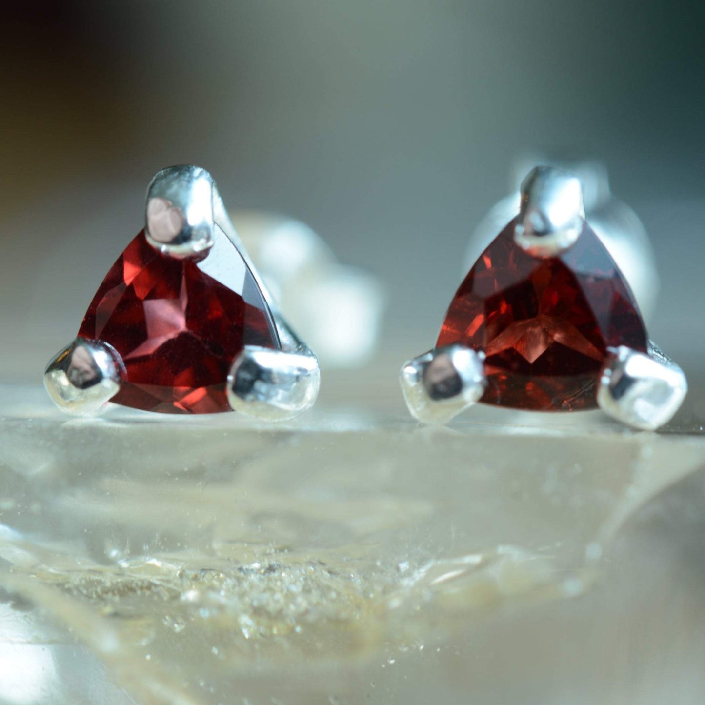 Trillion Cut Garnet Studs