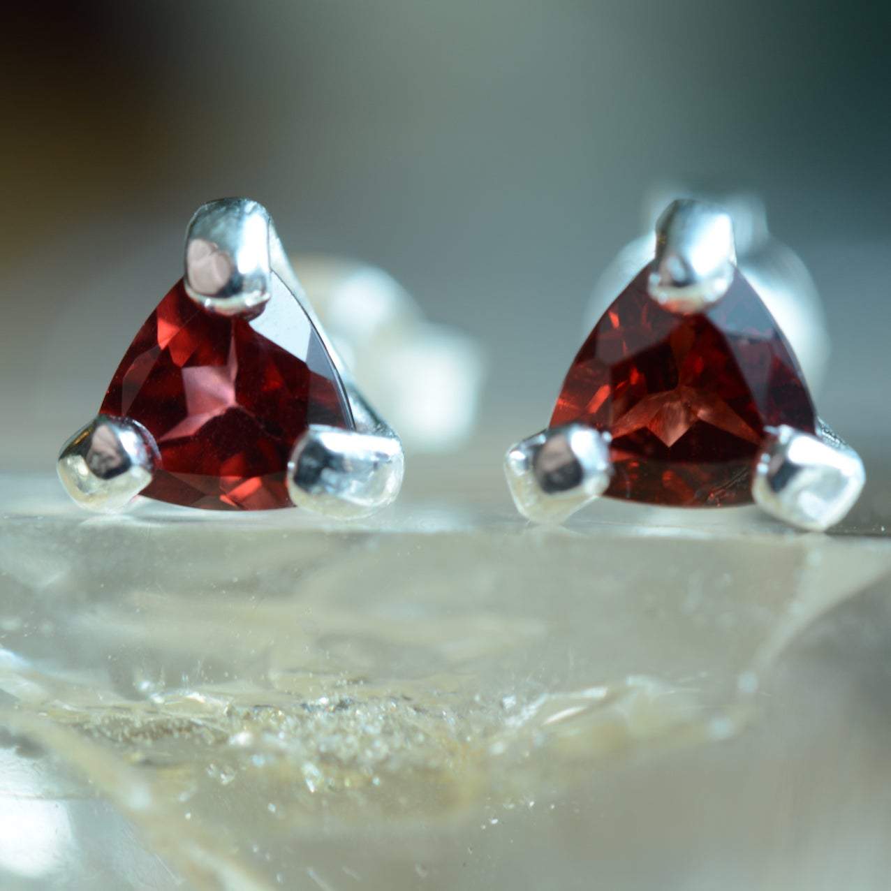 Trillion Cut Garnet Studs