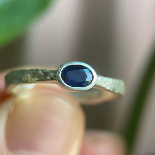 East West Ink Blue Sapphire Ring