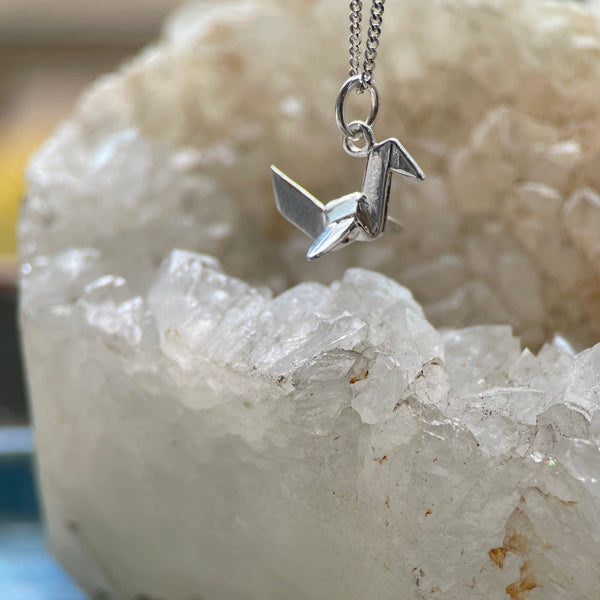 Sterling silver mini origami crane