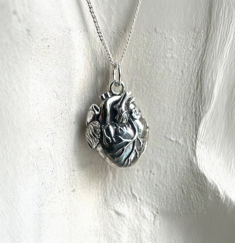 Anatomical Heart Locket pendant in sterling silver