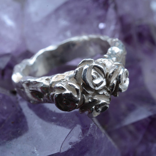Midnight Roses Silver Ring